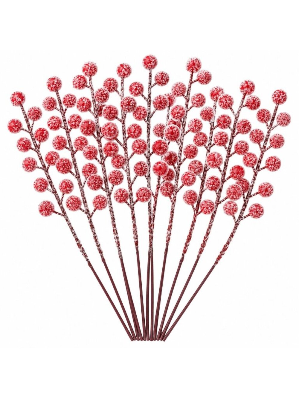 Red Artificial Snow Berry Stems, 10 Faux Christmas Picks, 9 Inches